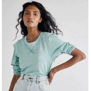 Free People Clover Top S Cotton Puff Sleeve Juniper Blue